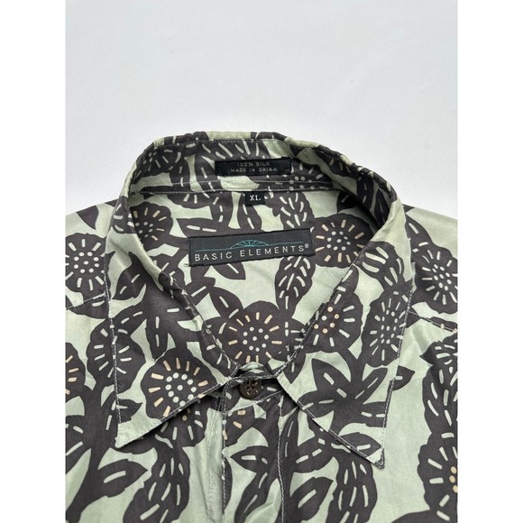 Basic Elements XL Button Up 100% Silk Shirt Floral Print Short Sleeve Menswear - Picture 2 of 6